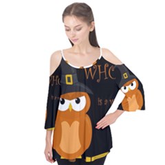 Halloween witch - orange owl Flutter Tees