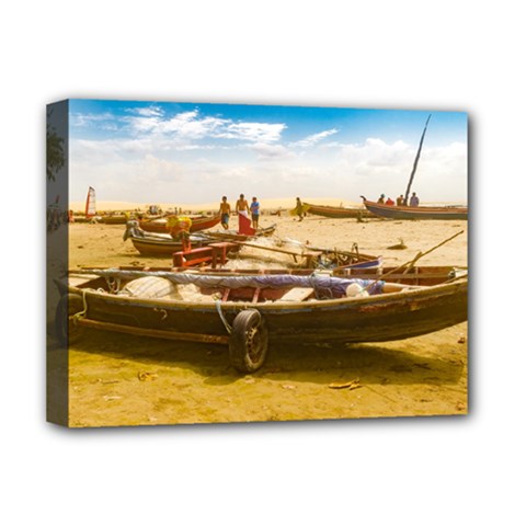 Boats At Sand At Beach Of Jericoacoara Brazil Deluxe Canvas 16  X 12   by dflcprints