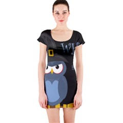 Halloween Witch - Blue Owl Short Sleeve Bodycon Dress by Valentinaart