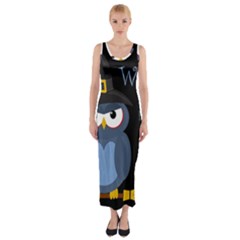 Halloween Witch - Blue Owl Fitted Maxi Dress by Valentinaart