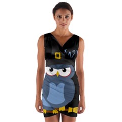 Halloween Witch - Blue Owl Wrap Front Bodycon Dress by Valentinaart