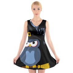 Halloween Witch - Blue Owl V-neck Sleeveless Skater Dress by Valentinaart