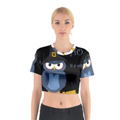 Halloween Witch - Blue Owl Cotton Crop Top by Valentinaart