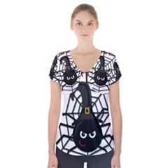 Halloween Cute Spider Short Sleeve Front Detail Top by Valentinaart