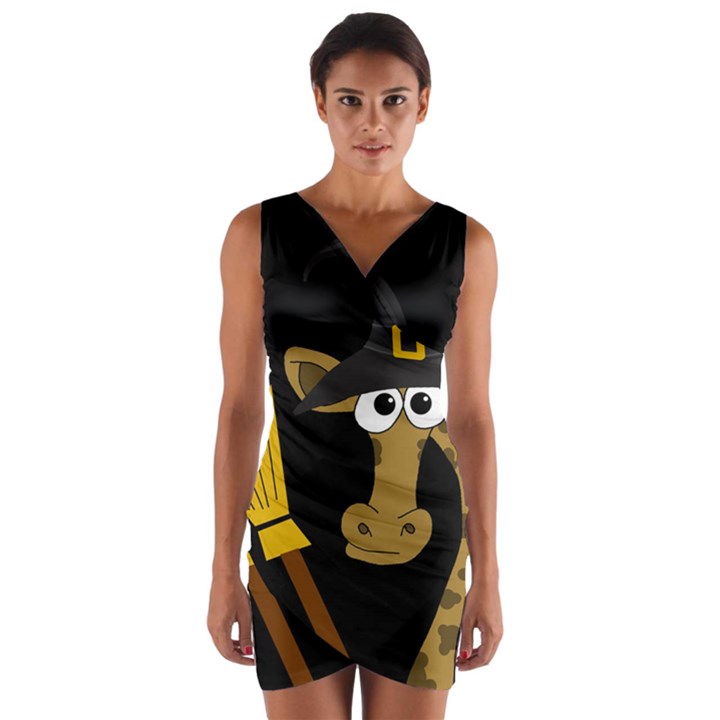 Halloween giraffe witch Wrap Front Bodycon Dress