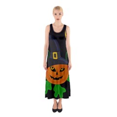 Halloween witch pumpkin Sleeveless Maxi Dress