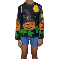 Halloween witch pumpkin Kids  Long Sleeve Swimwear