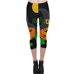 Halloween witch pumpkin Capri Leggings 