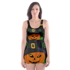 Halloween witch pumpkin Skater Dress Swimsuit