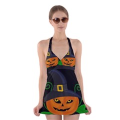 Halloween witch pumpkin Halter Swimsuit Dress