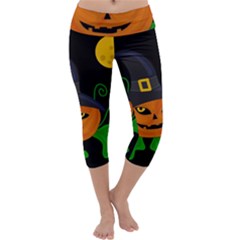 Halloween witch pumpkin Capri Yoga Leggings