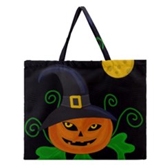 Halloween witch pumpkin Zipper Large Tote Bag