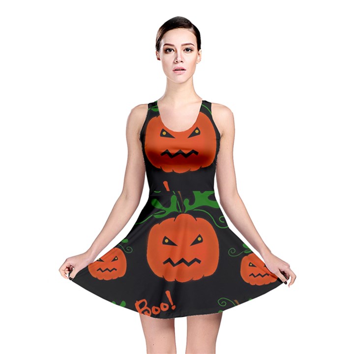 Halloween pumpkin pattern Reversible Skater Dress