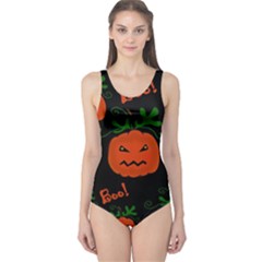 Halloween Pumpkin Pattern One Piece Swimsuit by Valentinaart