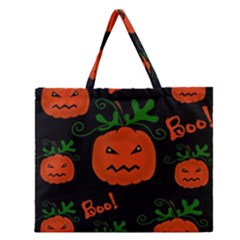 Halloween Pumpkin Pattern Zipper Large Tote Bag by Valentinaart