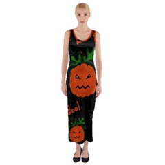 Halloween Pumpkin Pattern Fitted Maxi Dress by Valentinaart