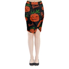 Halloween Pumpkin Pattern Midi Wrap Pencil Skirt by Valentinaart