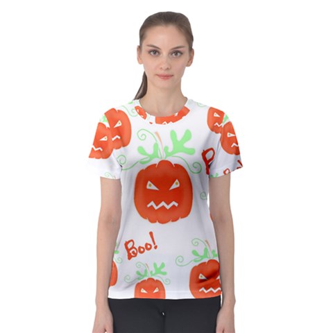 Halloween Pumpkins Pattern Women s Sport Mesh Tee by Valentinaart