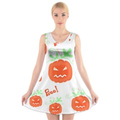 Halloween Pumpkins Pattern V-neck Sleeveless Skater Dress by Valentinaart