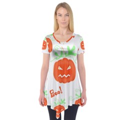 Halloween Pumpkins Pattern Short Sleeve Tunic  by Valentinaart