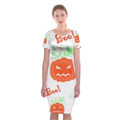 Halloween Pumpkins Pattern Classic Short Sleeve Midi Dress by Valentinaart