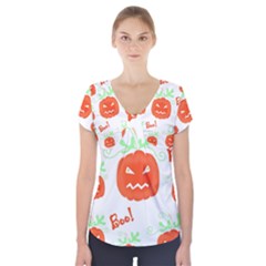 Halloween Pumpkins Pattern Short Sleeve Front Detail Top by Valentinaart