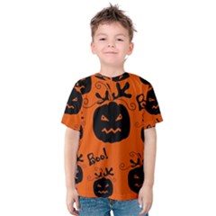 Halloween Black Pumpkins Pattern Kids  Cotton Tee