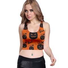 Halloween Black Pumpkins Pattern Racer Back Crop Top by Valentinaart