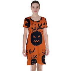 Halloween Black Pumpkins Pattern Short Sleeve Nightdress by Valentinaart