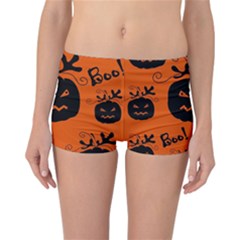 Halloween Black Pumpkins Pattern Reversible Boyleg Bikini Bottoms by Valentinaart