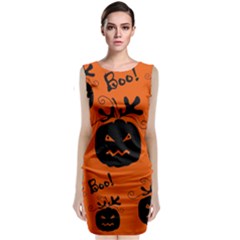 Halloween Black Pumpkins Pattern Classic Sleeveless Midi Dress by Valentinaart