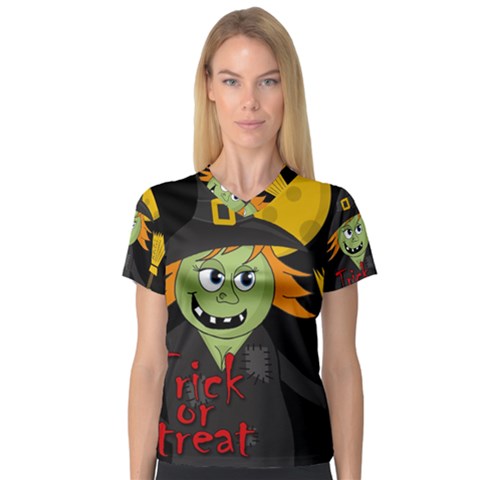 Halloween Witch Women s V-neck Sport Mesh Tee by Valentinaart