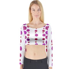 Vertical Stripes Floral Pattern Collage Long Sleeve Crop Top