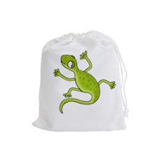 Green Lizard Drawstring Pouches (large)  by Valentinaart