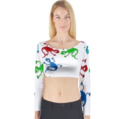 Colorful Lizards Long Sleeve Crop Top by Valentinaart