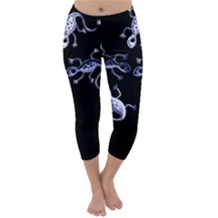 Blue Decorative Artistic Lizards Capri Winter Leggings  by Valentinaart