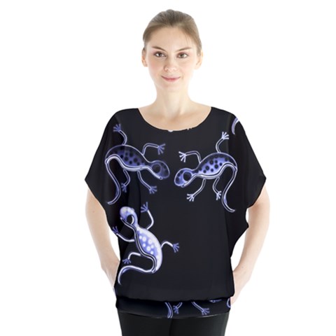 Blue Decorative Artistic Lizards Blouse by Valentinaart