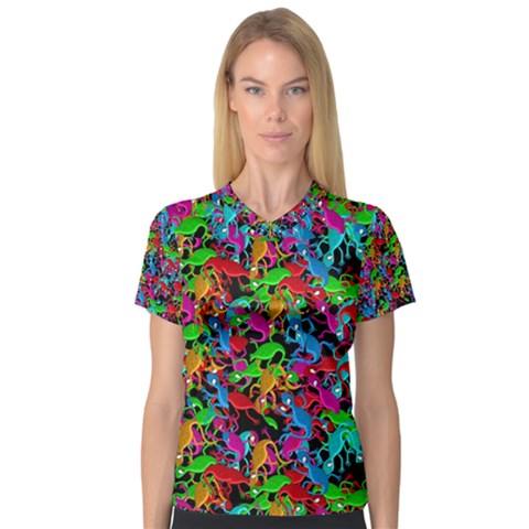 Lizard Pattern Women s V-neck Sport Mesh Tee by Valentinaart