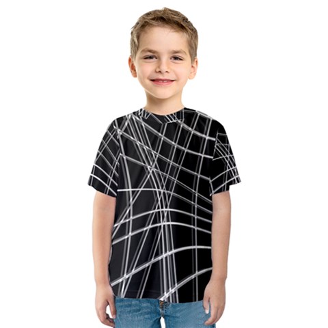 Black And White Warped Lines Kids  Sport Mesh Tee by Valentinaart