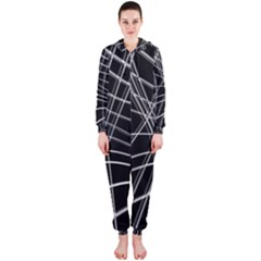 Black And White Warped Lines Hooded Jumpsuit (ladies)  by Valentinaart