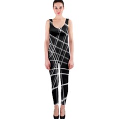 Black And White Warped Lines Onepiece Catsuit by Valentinaart