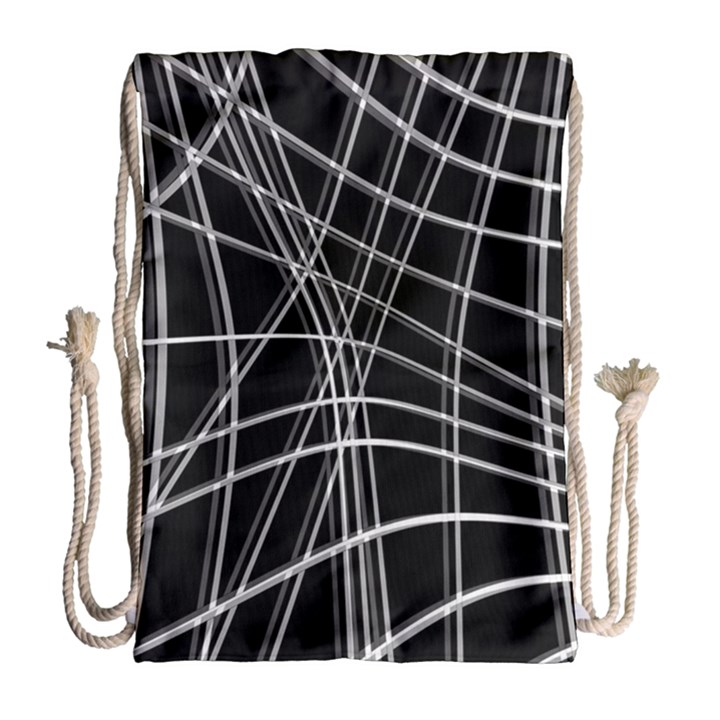 Black and white warped lines Drawstring Bag (Large)