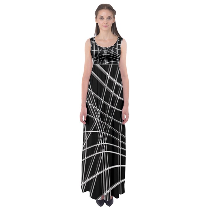 Black and white warped lines Empire Waist Maxi Dress