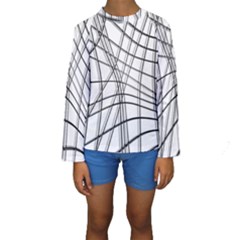 White And Black Warped Lines Kids  Long Sleeve Swimwear by Valentinaart