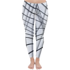 White And Black Warped Lines Winter Leggings  by Valentinaart