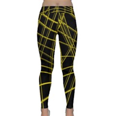 Yellow Abstract Warped Lines Yoga Leggings  by Valentinaart