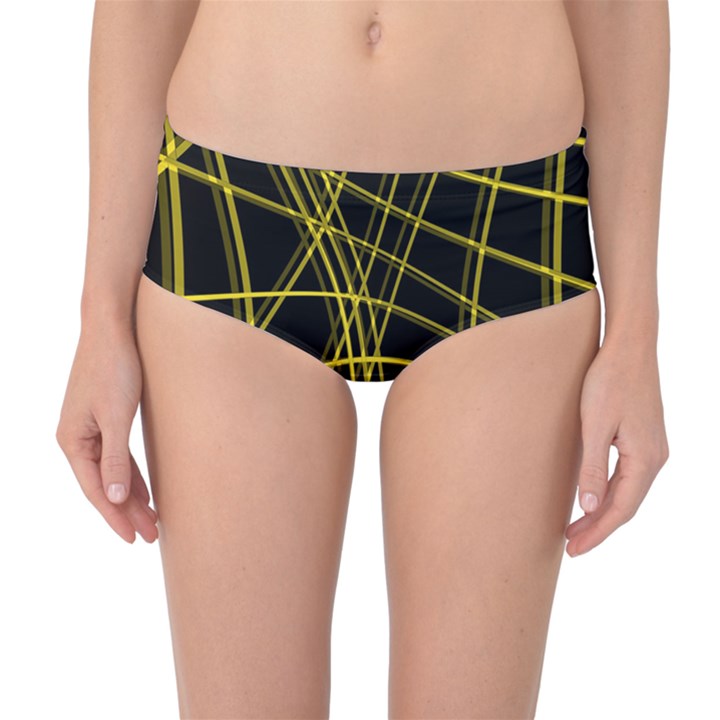 Yellow abstract warped lines Mid-Waist Bikini Bottoms