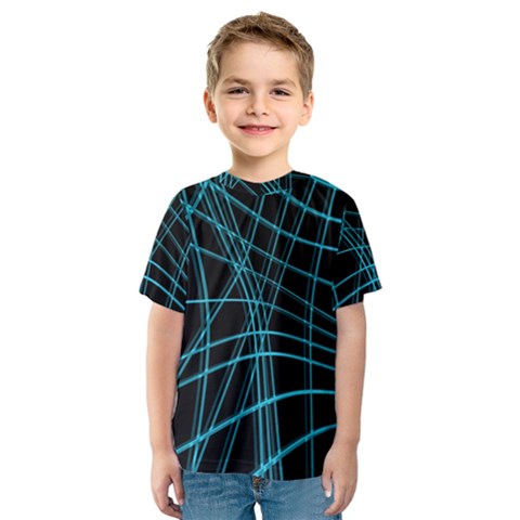 Cyan And Black Warped Lines Kids  Sport Mesh Tee by Valentinaart