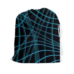 Cyan And Black Warped Lines Drawstring Pouches (xxl) by Valentinaart