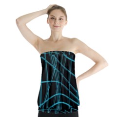 Cyan And Black Warped Lines Strapless Top by Valentinaart